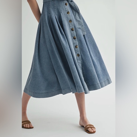 A293. Denim Button-Down Shirt Dress with Belted Waist - Picture 12 of 12